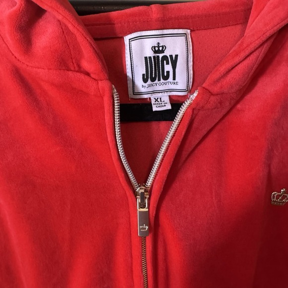 Juicy Couture Velour Tracksuit Y2K Red With Silver Logo Hoodie (XL) & Pants (L) - Picture 3 of 10
